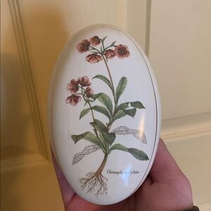 Vintage Oval Floral Hand Painted Ceramic Trinket Jewelry Box Cottagecore